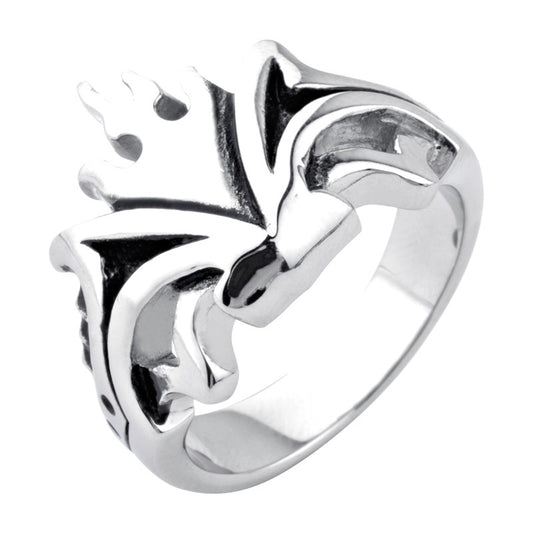 INOX Mens Stainless Steel ring with a flame crown design Size 12