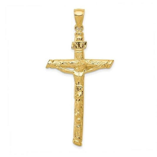 Large 14K Yellow Gold INRI Crucifix Pendant Religious