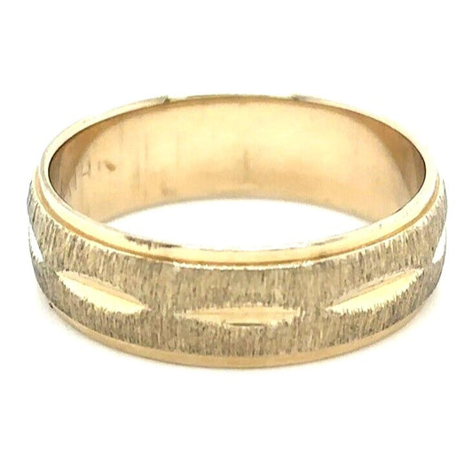 6mm Textured Wedding Band Ring 14k Yellow Gold 4.3g Size 7
