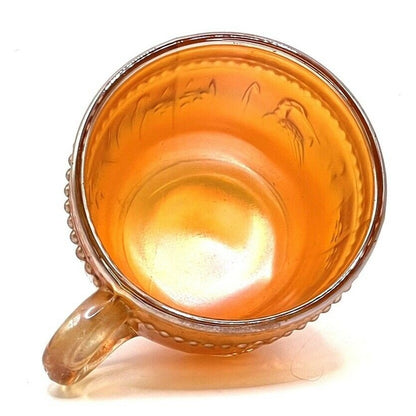 Vintage Carnival Glass Cup Iridescent Marigold Crane Bird Pattern