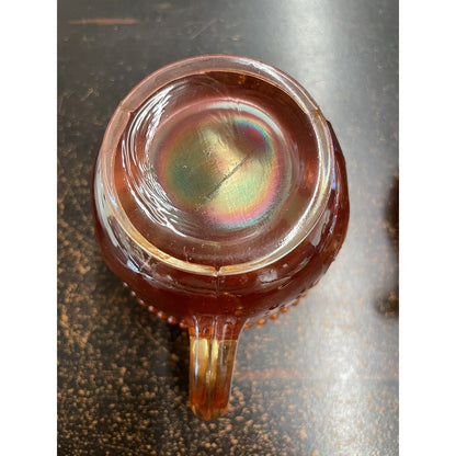 Vintage Carnival Glass Cup Iridescent Marigold Crane Bird Pattern