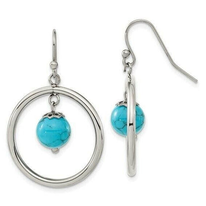 Chisel Stainless Steel Polished with Synthetic Turquoise Dangle Earrings