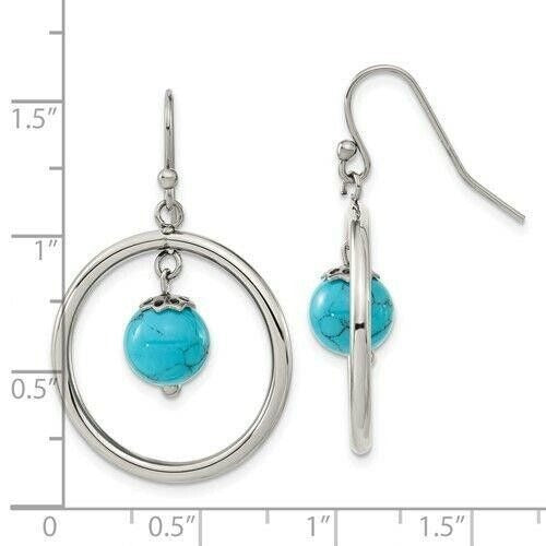 Chisel Stainless Steel Polished with Synthetic Turquoise Dangle Earrings