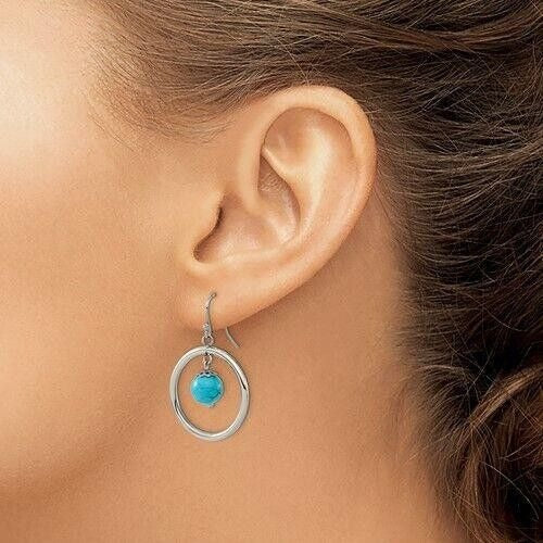 Chisel Stainless Steel Polished with Synthetic Turquoise Dangle Earrings