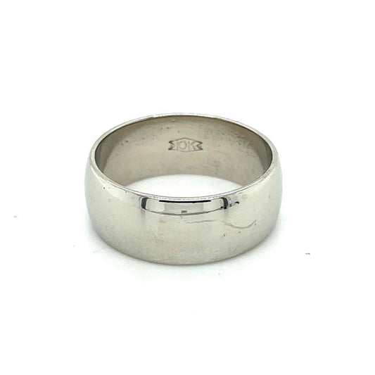 7.4mm Wedding Band Ring 10k White Gold 5.5g Size 7.25