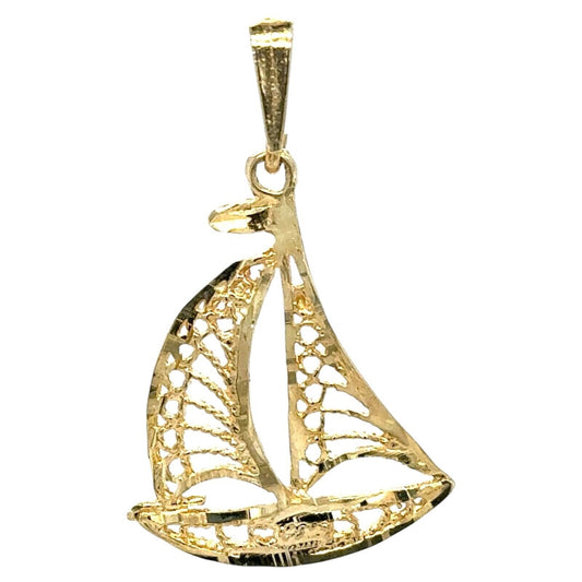 Sailboat 14K Yellow Gold Pendant Nautical Jewelry 1.9g