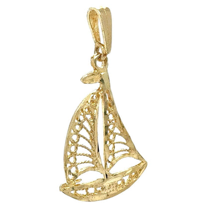 Sailboat 14K Yellow Gold Pendant Nautical Jewelry 1.9g