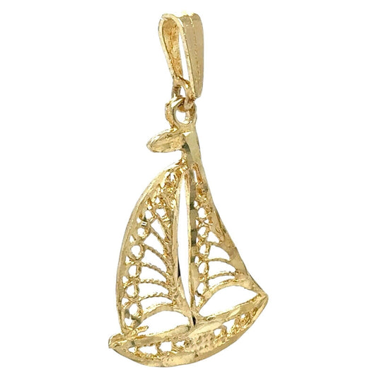 Sailboat 14K Yellow Gold Pendant Nautical Jewelry 1.9g