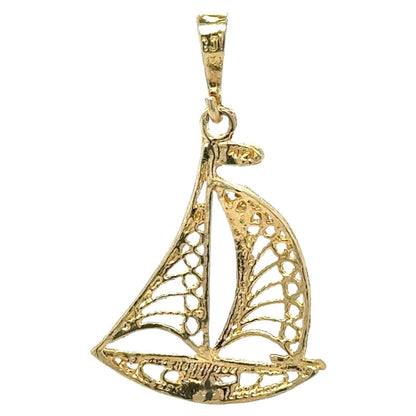 Sailboat 14K Yellow Gold Pendant Nautical Jewelry 1.9g