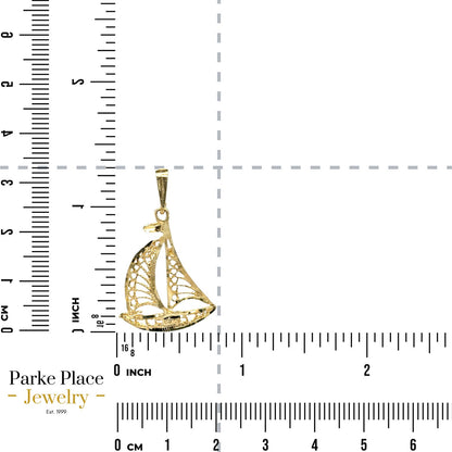 Sailboat 14K Yellow Gold Pendant Nautical Jewelry 1.9g
