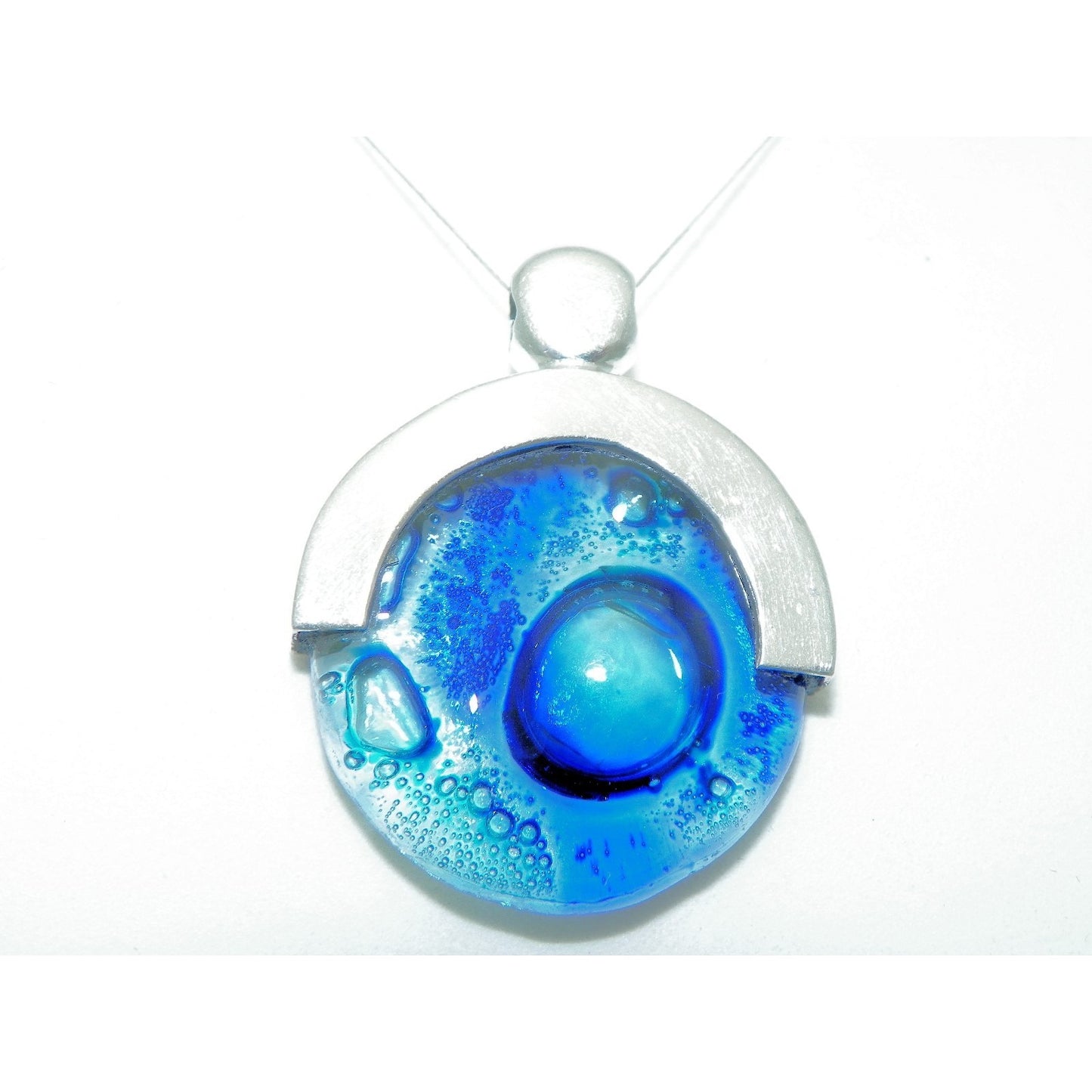 Sterling Silver & Blue Glass Pendant With Abstract Design