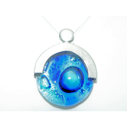 Sterling Silver & Blue Glass Pendant With Abstract Design
