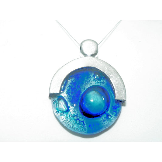 Sterling Silver & Blue Glass Pendant With Abstract Design