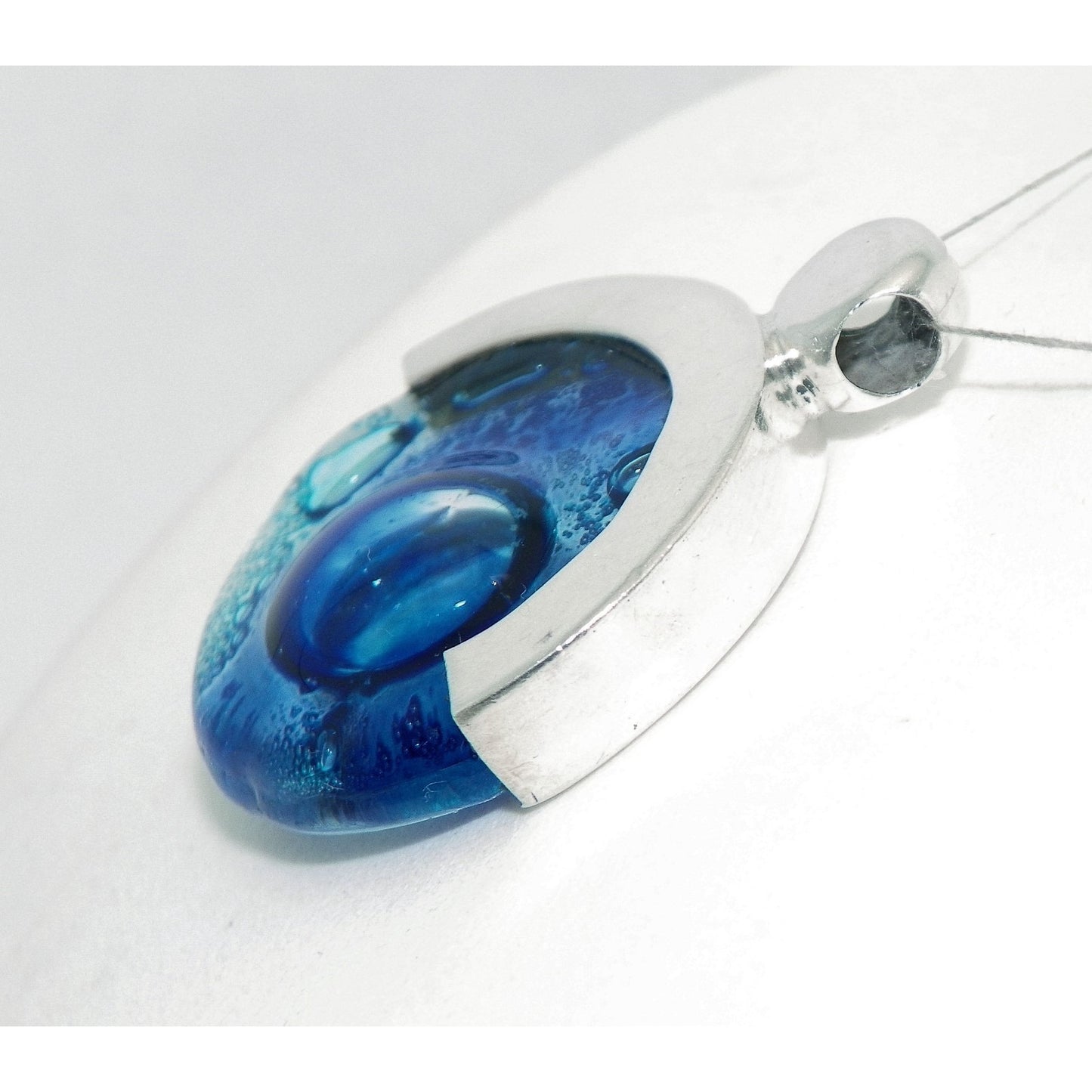 Sterling Silver & Blue Glass Pendant With Abstract Design