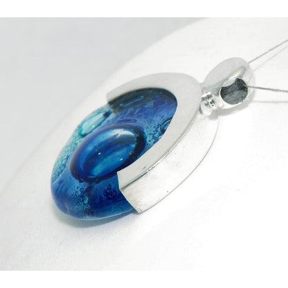 Sterling Silver & Blue Glass Pendant With Abstract Design