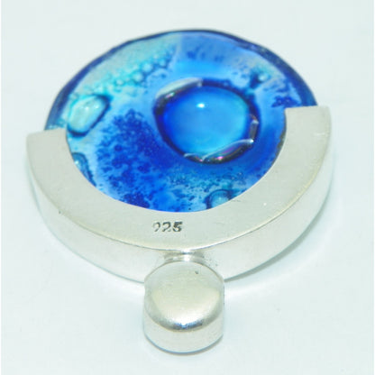 Sterling Silver & Blue Glass Pendant With Abstract Design