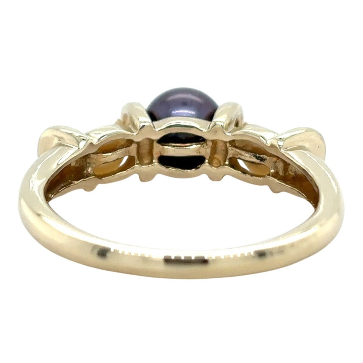 Three-Stone White & Black Pearl 10k Yellow Gold Ring 3.4g Size 7