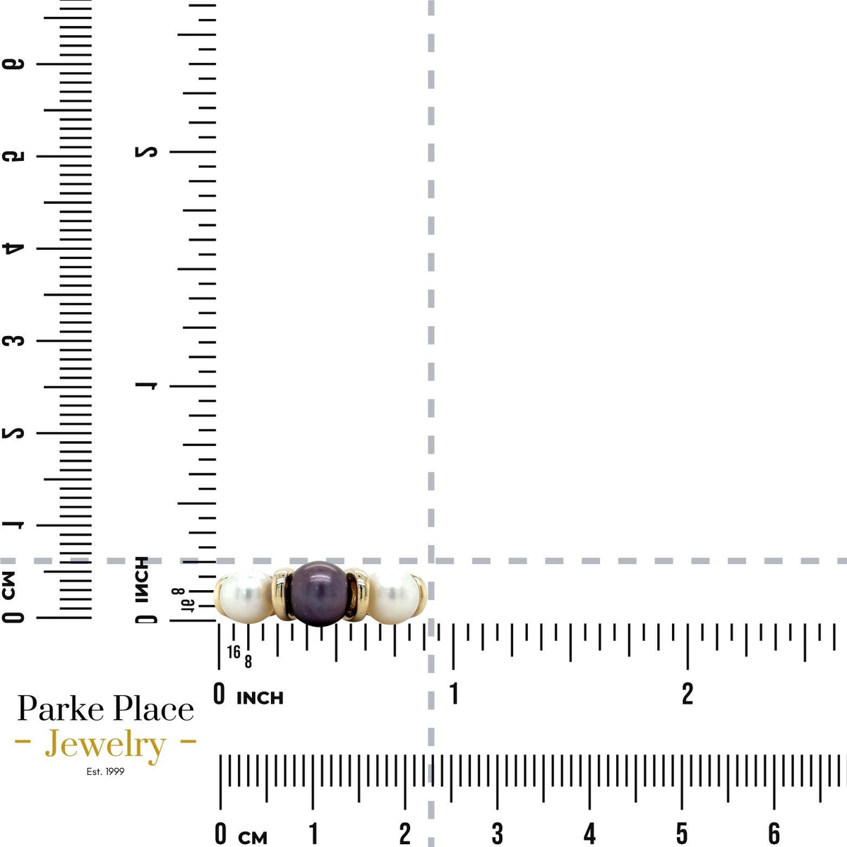 Three-Stone White & Black Pearl 10k Yellow Gold Ring 3.4g Size 7