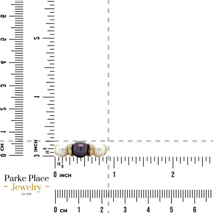 Three-Stone White & Black Pearl 10k Yellow Gold Ring 3.4g Size 7