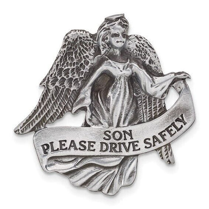 Pewter Finish SON PLEASE DRIVE SAFELY Guardian Angel Visor Clip
