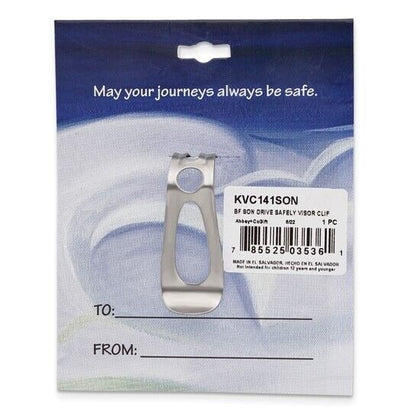Pewter Finish SON PLEASE DRIVE SAFELY Guardian Angel Visor Clip