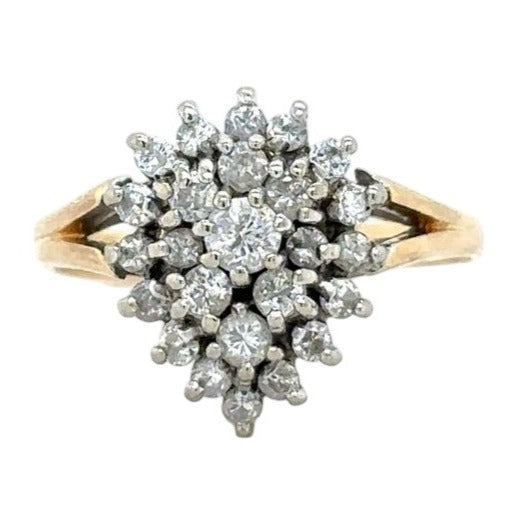 14k Yellow Gold 1/4ctw Diamond Cluster Size 5.5 Engagement Ring 3.0g