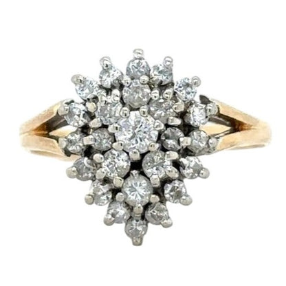 14k Yellow Gold 1/4ctw Diamond Cluster Size 5.5 Engagement Ring 3.0g