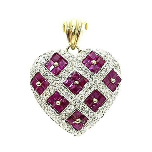 1ctw Red Topaz & Diamond Heart Pendant Real Solid 14K Yellow Gold 4.1g