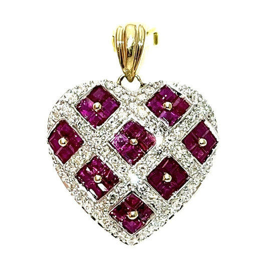 1ctw Red Topaz & Diamond Heart Pendant Real Solid 14K Yellow Gold 4.1g