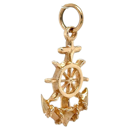 Anchor with Wheel 14k Yellow Gold Pendant Charm 1.8g