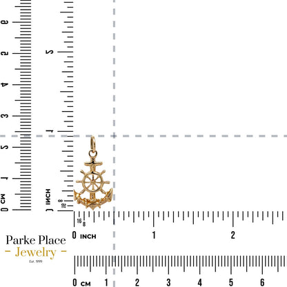 Anchor with Wheel 14k Yellow Gold Pendant Charm 1.8g