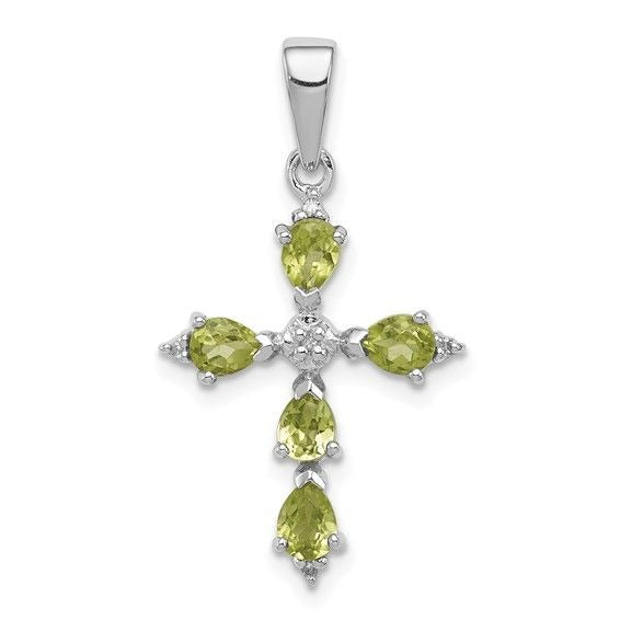 Sterling Silver Peridot & Diamond Cross Pendant