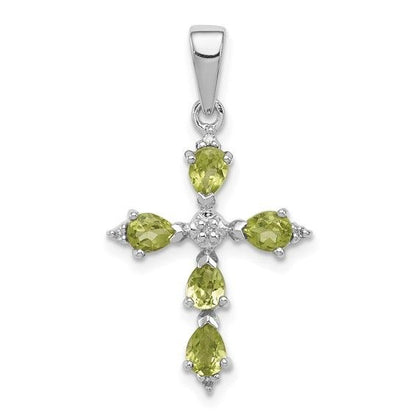 Sterling Silver Peridot & Diamond Cross Pendant