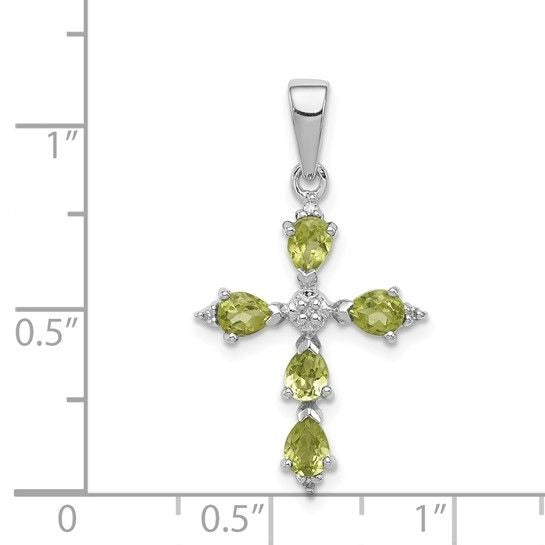 Sterling Silver Peridot & Diamond Cross Pendant