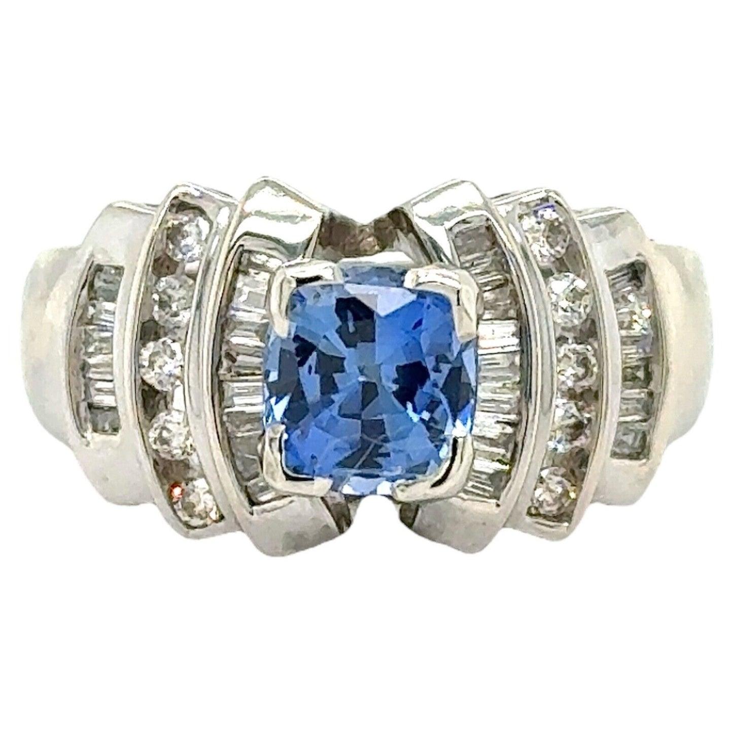 2ctw Sapphire Solitaire & Diamonds 14k White Gold Ring 9.1g Size 6.75