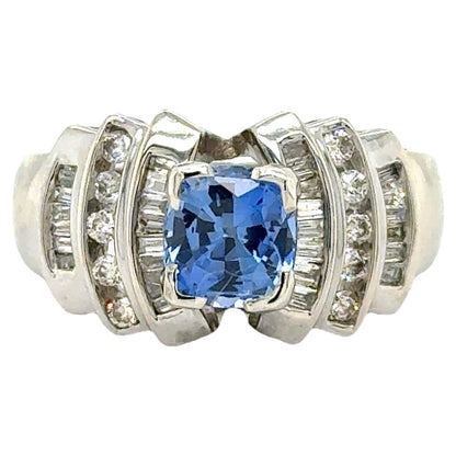 2ctw Sapphire Solitaire & Diamonds 14k White Gold Ring 9.1g Size 6.75