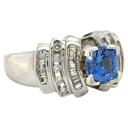 2ctw Sapphire Solitaire & Diamonds 14k White Gold Ring 9.1g Size 6.75