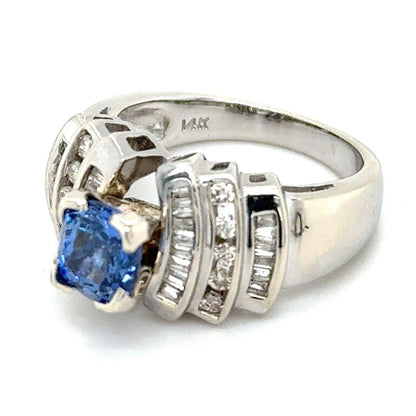 2ctw Sapphire Solitaire & Diamonds 14k White Gold Ring 9.1g Size 6.75