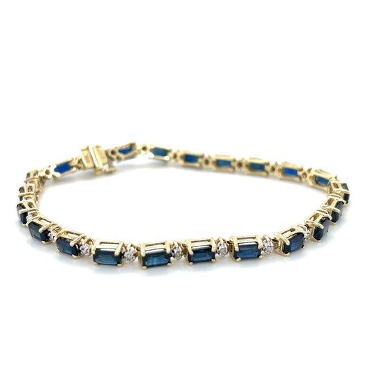 4.4ctw Sapphire & 1/10ctw Diamond 10K Yellow Gold 7in Bracelet 8.7g