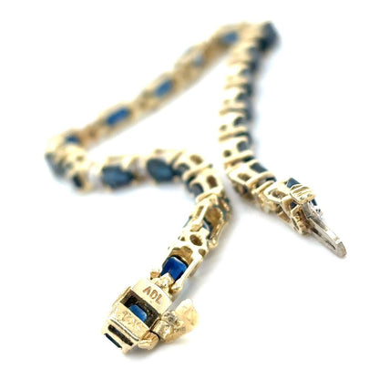 4.4ctw Sapphire & 1/10ctw Diamond 10K Yellow Gold 7in Bracelet 8.7g