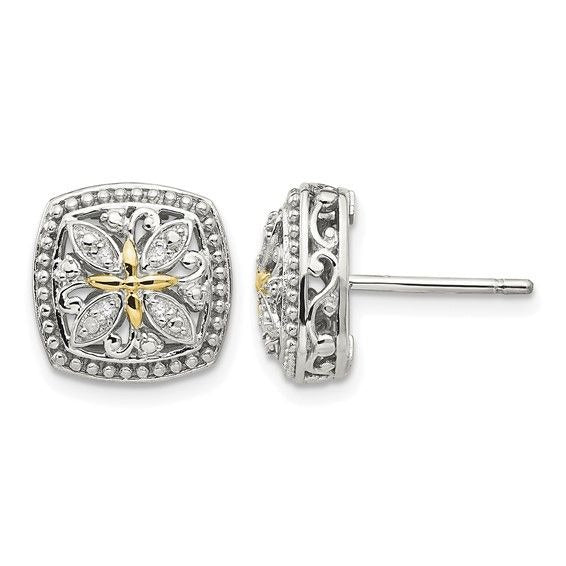 Shey Couture Sterling Silver Rhodium-plated with 14K Accent Diamond Vintage Post Earrings