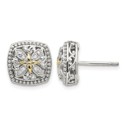 Shey Couture Sterling Silver Rhodium-plated with 14K Accent Diamond Vintage Post Earrings