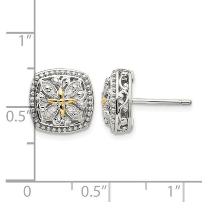 Shey Couture Sterling Silver Rhodium-plated with 14K Accent Diamond Vintage Post Earrings