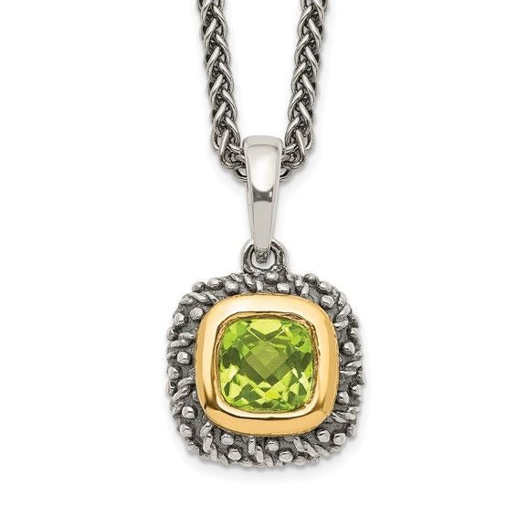 Shey Couture Sterling Silver with 14K Accent 18 Inch Antiqued Cushion Bezel Peridot Necklace