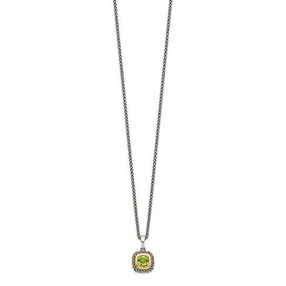 Shey Couture Sterling Silver with 14K Accent 18 Inch Antiqued Cushion Bezel Peridot Necklace
