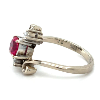 Imitation Birthstone Ruby & Real Diamond Ring 14k White Gold 5g Size 6