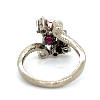Imitation Birthstone Ruby & Real Diamond Ring 14k White Gold 5g Size 6