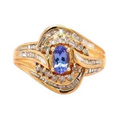 Diamond & Tanzanite 10k Yellow Gold Cocktail Ring 5.2g Size 7.25
