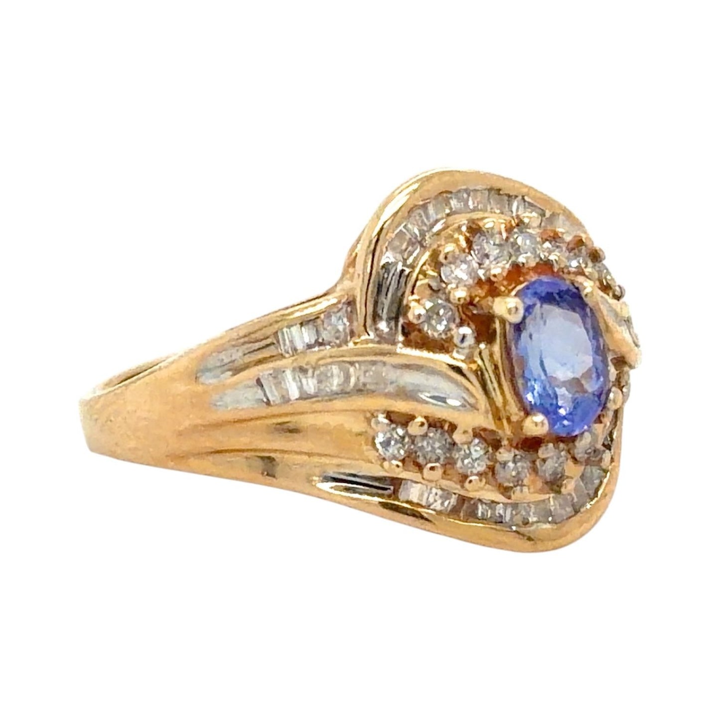Diamond & Tanzanite 10k Yellow Gold Cocktail Ring 5.2g Size 7.25