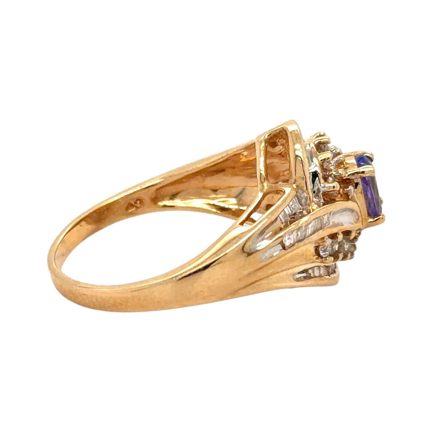 Diamond & Tanzanite 10k Yellow Gold Cocktail Ring 5.2g Size 7.25